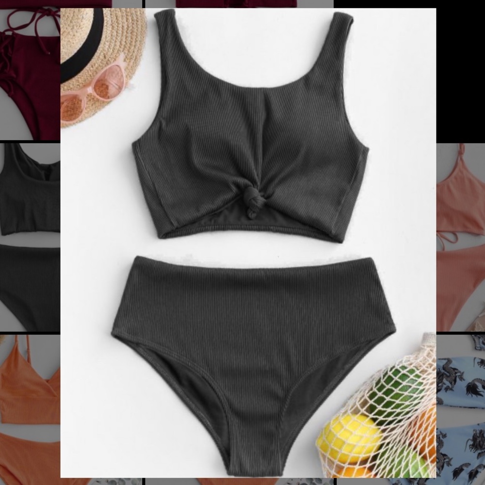 Two piece high wasted black bikini swimsuit